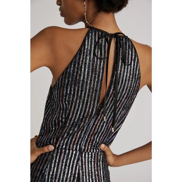 Anthropologie Maeve Disco Halter Jumpsuit Sequined Halter Neck Size 14 Glam - Picture 5 of 13